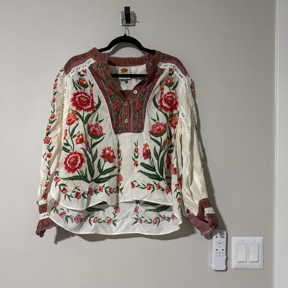 Farm Rio Off-White Ainika Delicate Blouse Embroidered Women’s Size M Eyelet - Picture 3 of 11